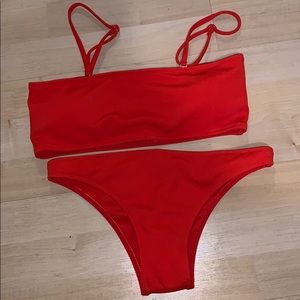 Red square bathing suit set